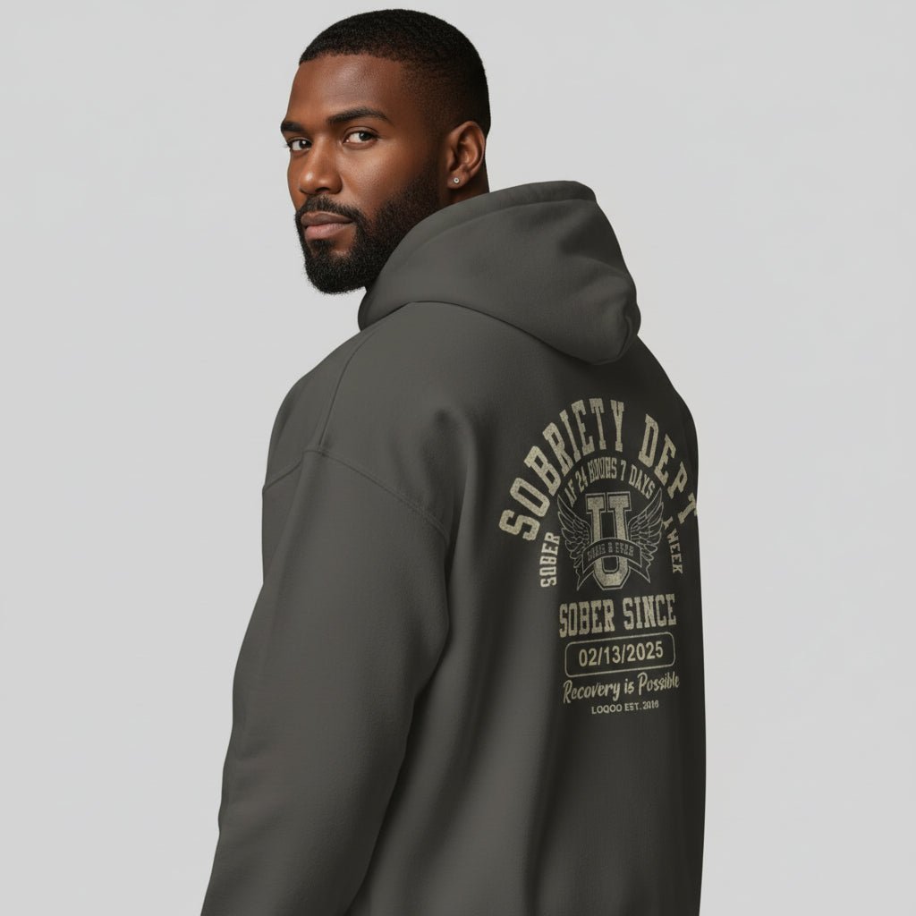 Sobriety Dept Recovery Hoodie close-up view (view 22)