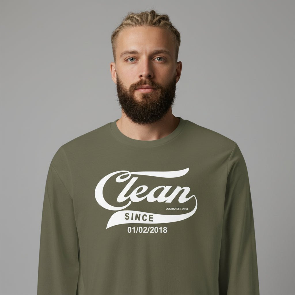 Clean Since Long Sleeve Sober T Shirt back view (view 17)