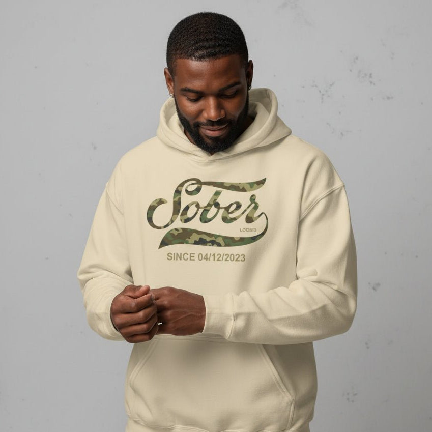 Sober Since Camo Recovery Hoodie lifestyle view (view 25)