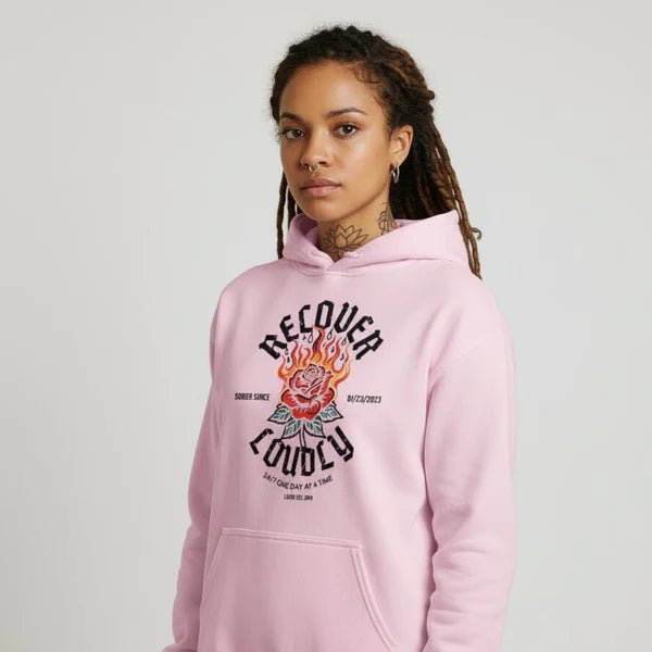 Recover Loudly Custom Sobriety Date Recovery Hoodie lifestyle view (view 45)
