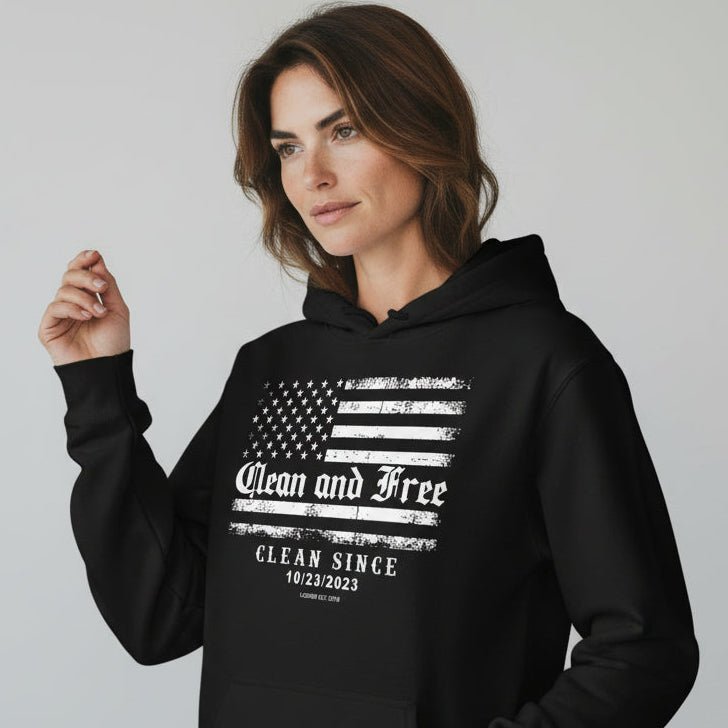 Clean and Free Custom Recovery Date Recovery Hoodie graphic detail (view 4)