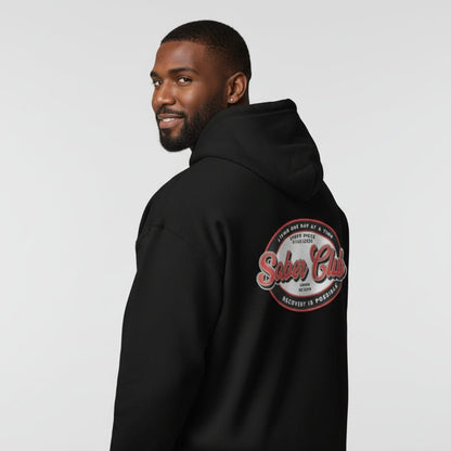Sober Club Badge Unisex Zip Recovery Hoodie back view (view 7)