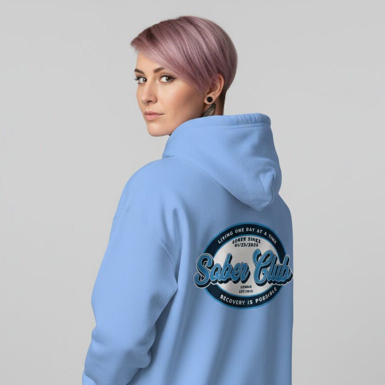 Sober Club Badge Recovery Hoodie back view (view 37)