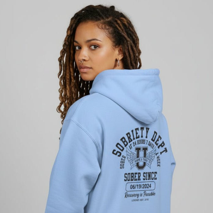 Sobriety Dept Zip Recovery Hoodie lifestyle view (view 35)
