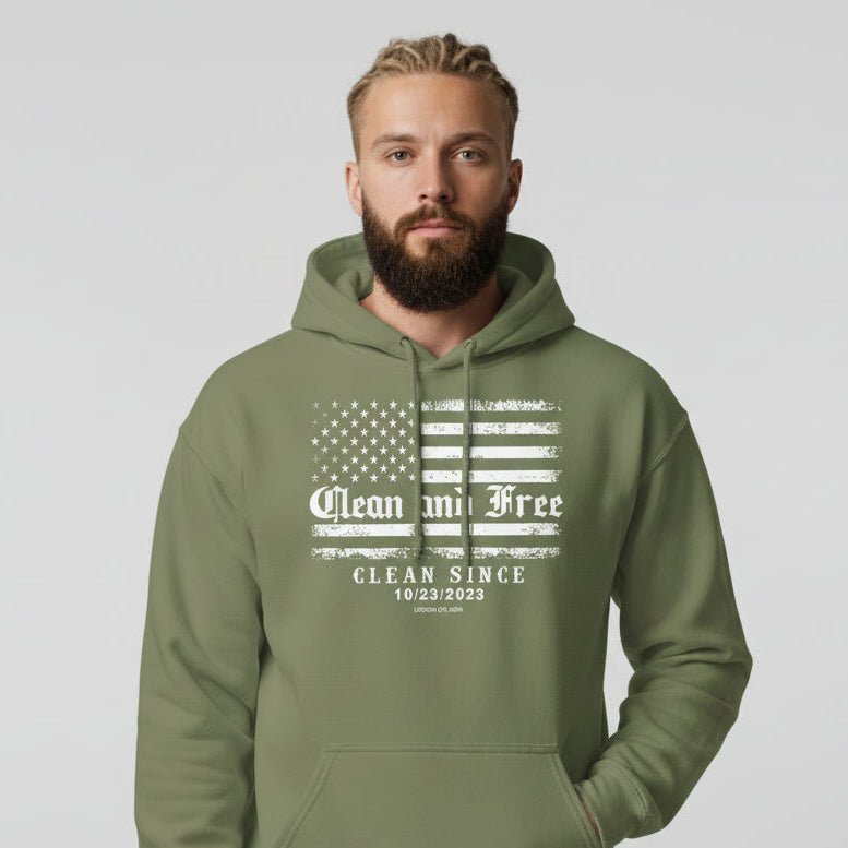 Clean and Free Custom Recovery Date Recovery Hoodie lifestyle view (view 15)