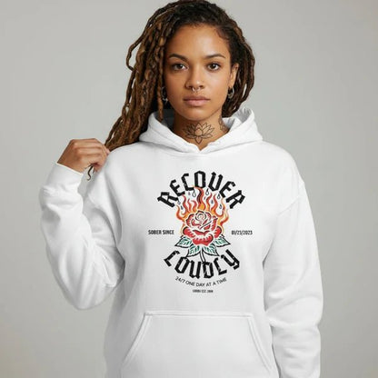 Recover Loudly Custom Sobriety Date Recovery Hoodie product photo (view 30)