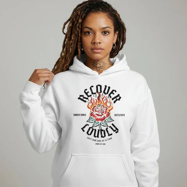 Recover Loudly Custom Sobriety Date Recovery Hoodie product photo (view 30)