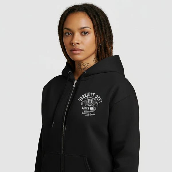 Sobriety Dept Zip Recovery Hoodie graphic detail (view 4)