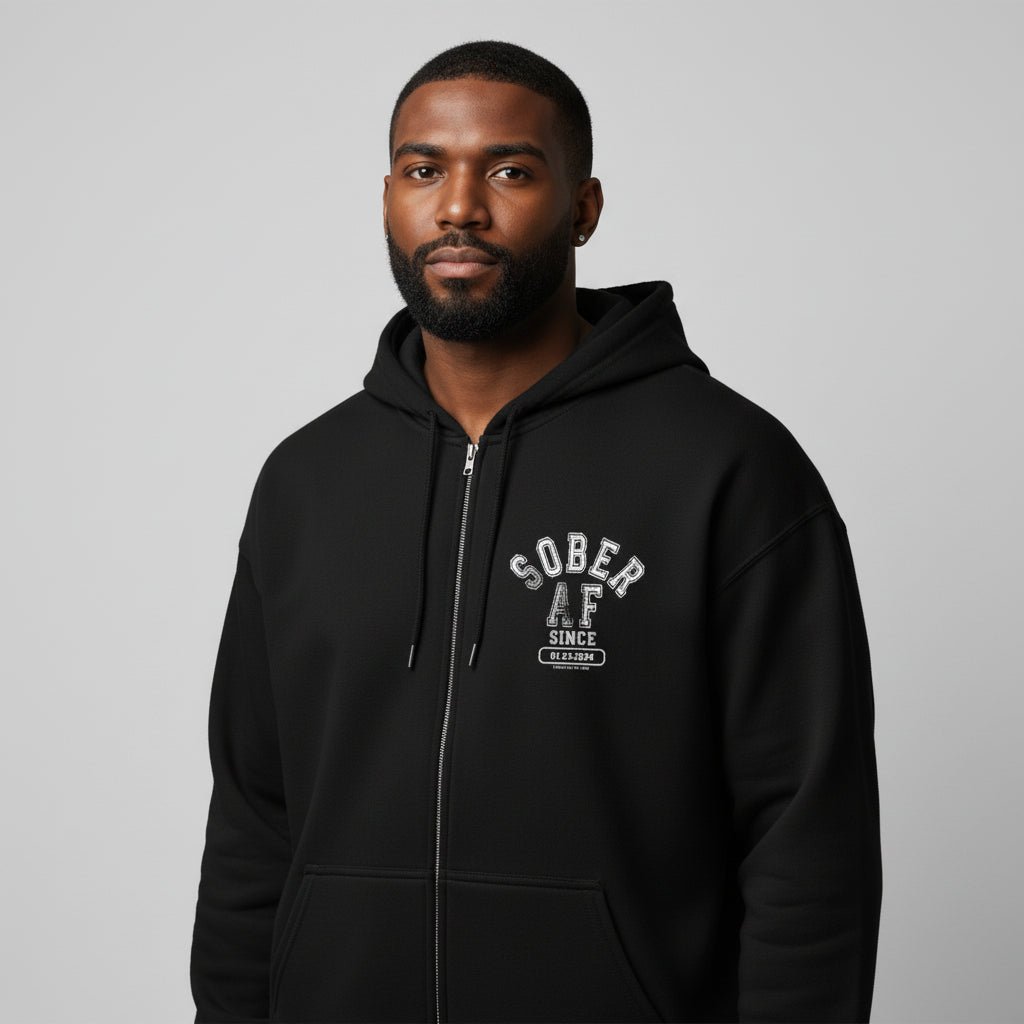 Sober AF Since Zip Recovery Hoodie side view (view 6)