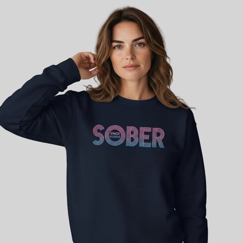 Retro Sobriety Date Sweatshirt Personalized Sober Date Recovery Hoodie featuring the design (view 11)