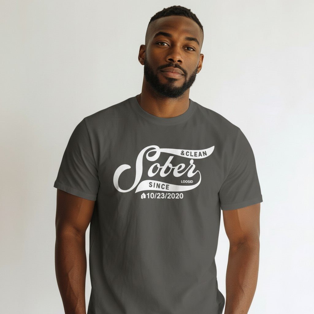 Sober Since Sober T Shirt flat lay styled image (view 13)