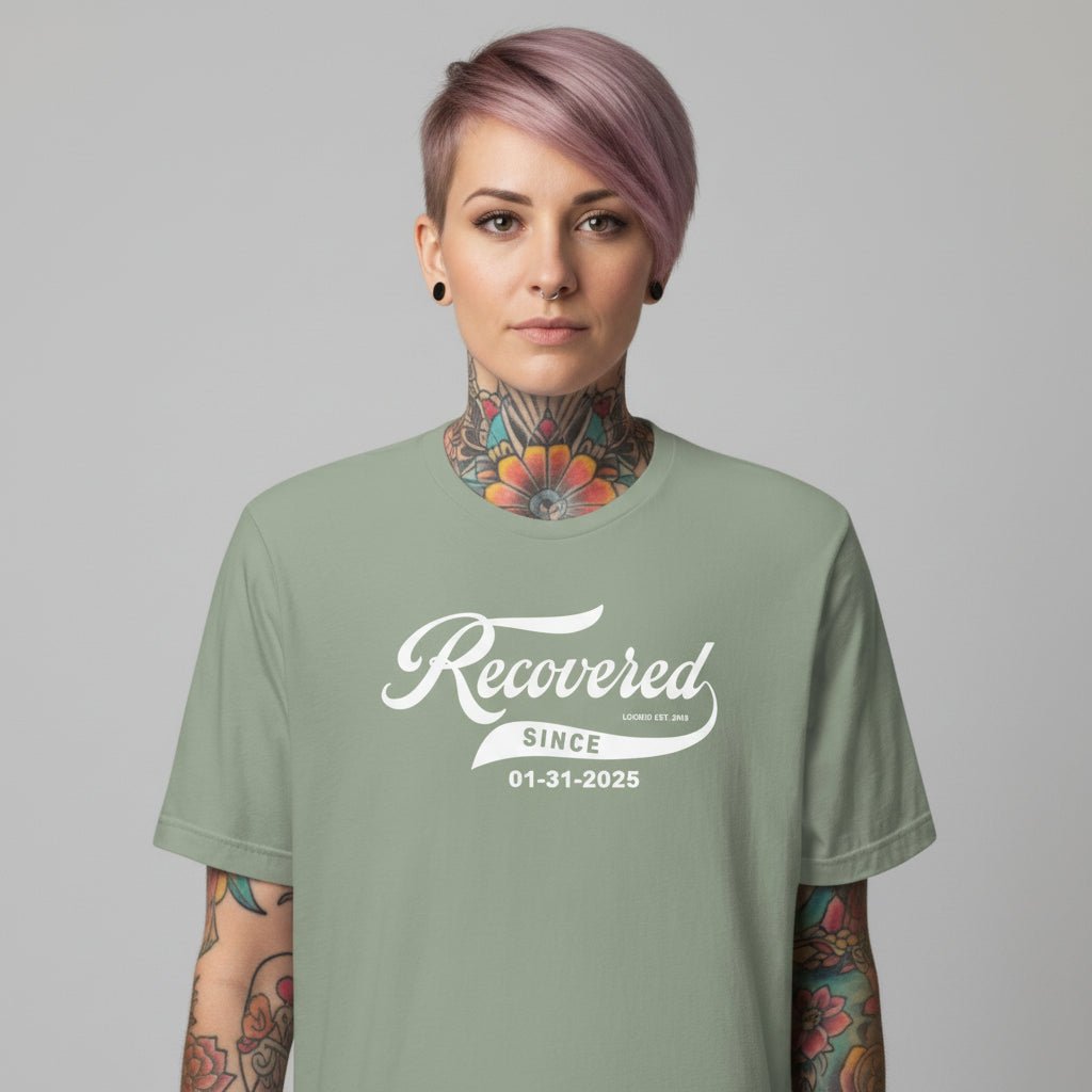Recovered Since Sober T Shirt back view (view 17)