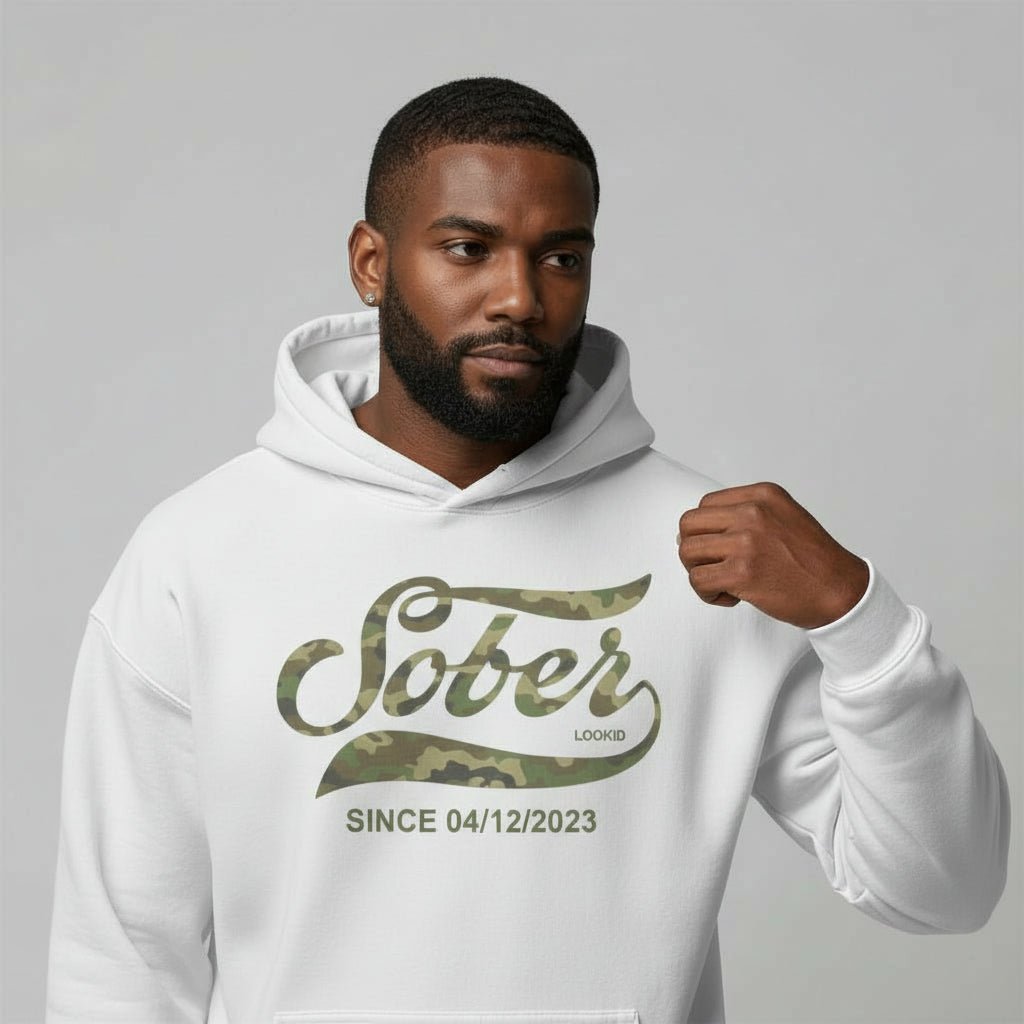 Sober Since Camo Recovery Hoodie fit detail (view 29)
