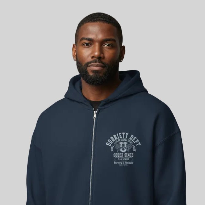 Sobriety Dept 24 7 Zip Recovery Hoodie close-up view (view 12)