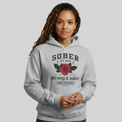 Sober Girl Gang Strong & Sober Crest Recovery Hoodie back view (view 17)