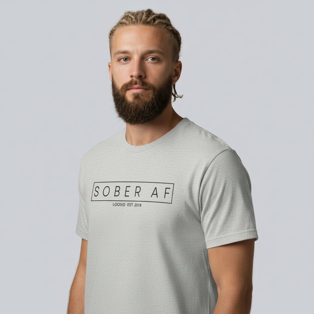 Sober AF Men's Tee for Strength and Recovery Sober T Shirt packaging detail (view 28)