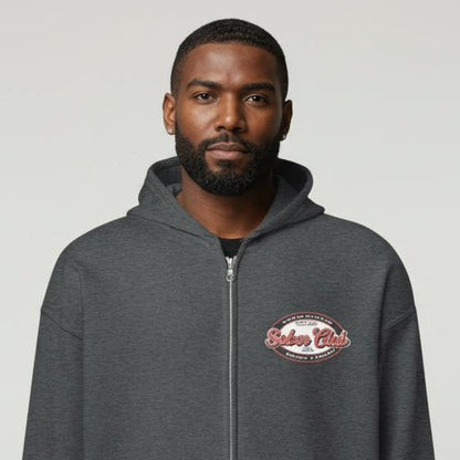 Sober Club Badge Unisex Zip Recovery Hoodie lifestyle view (view 15)