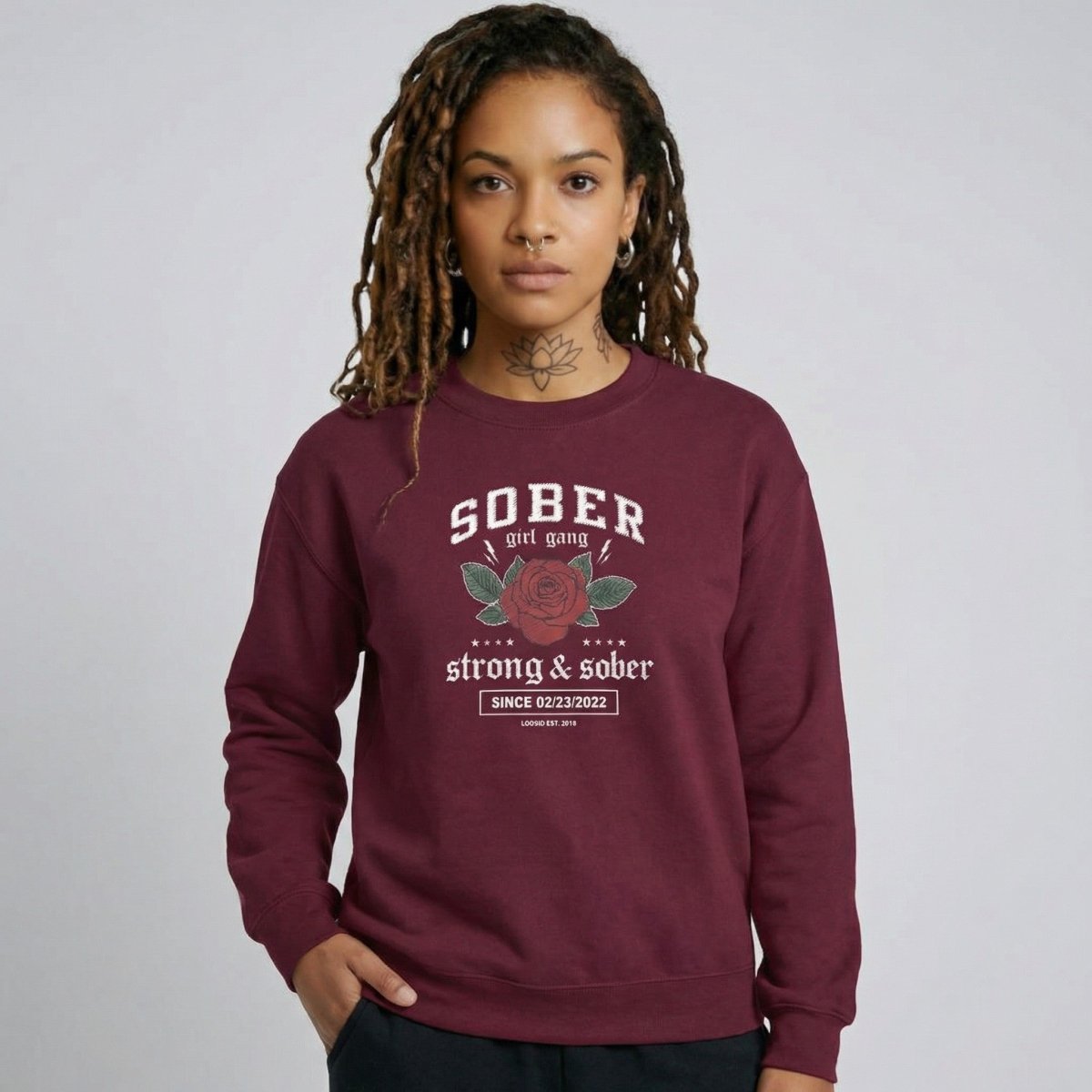 SOBER Girl Gang Strong & Sober Recovery Hoodie lifestyle view (view 15)