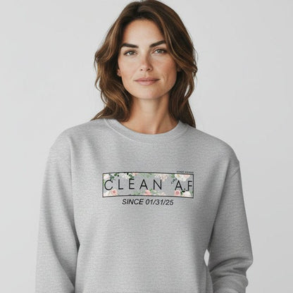 Clean AF Since Date Sobriety Recovery Hoodie close-up view (view 22)