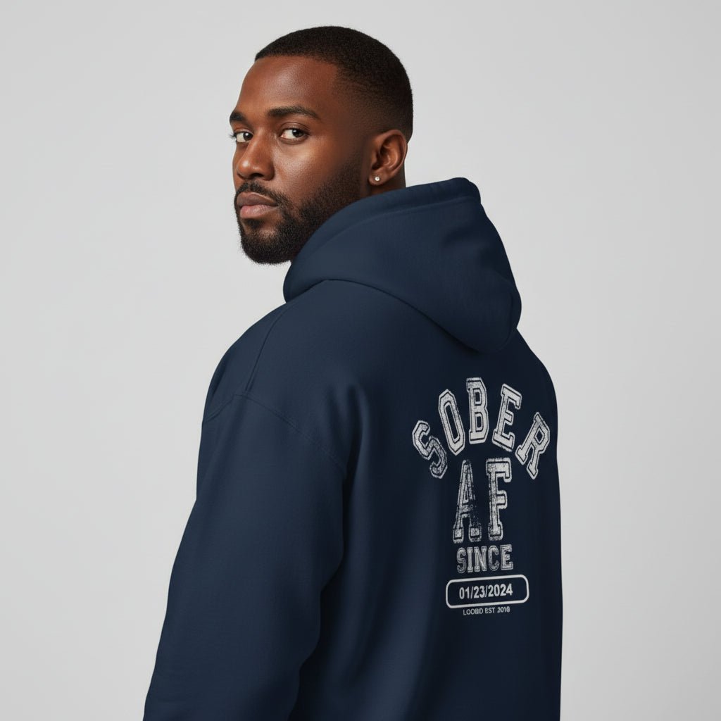 Sober AF Since Zip Recovery Hoodie flat lay styled image (view 13)