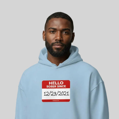 Hello Sober Since Recovery Hoodie fit detail (view 29)