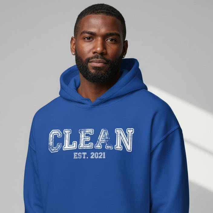 Clean Est. Hoodie w Personalized Recovery Year Recovery Hoodie close-up view (view 12)