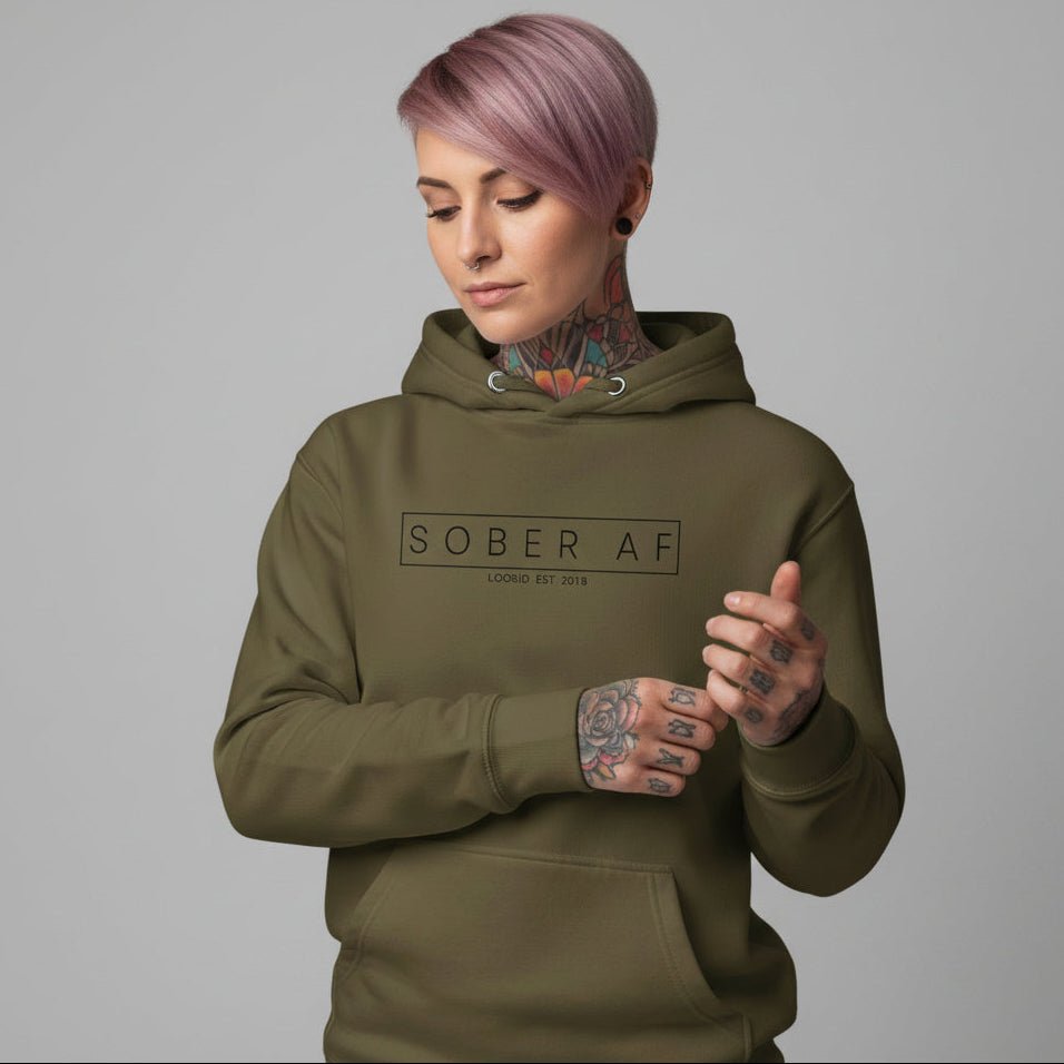 Sober AF Recovery Hoodie flat lay styled image (view 23)