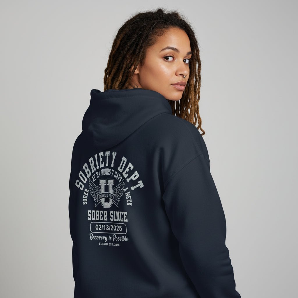 Sobriety Dept Sober AF Recovery Hoodie close-up view (view 12)