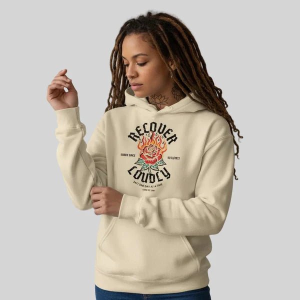 Recover Loudly Custom Sobriety Date Recovery Hoodie lifestyle view (view 35)