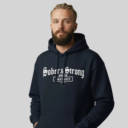 Sober & Strong Old School Recovery Hoodie close-up view (view 12)