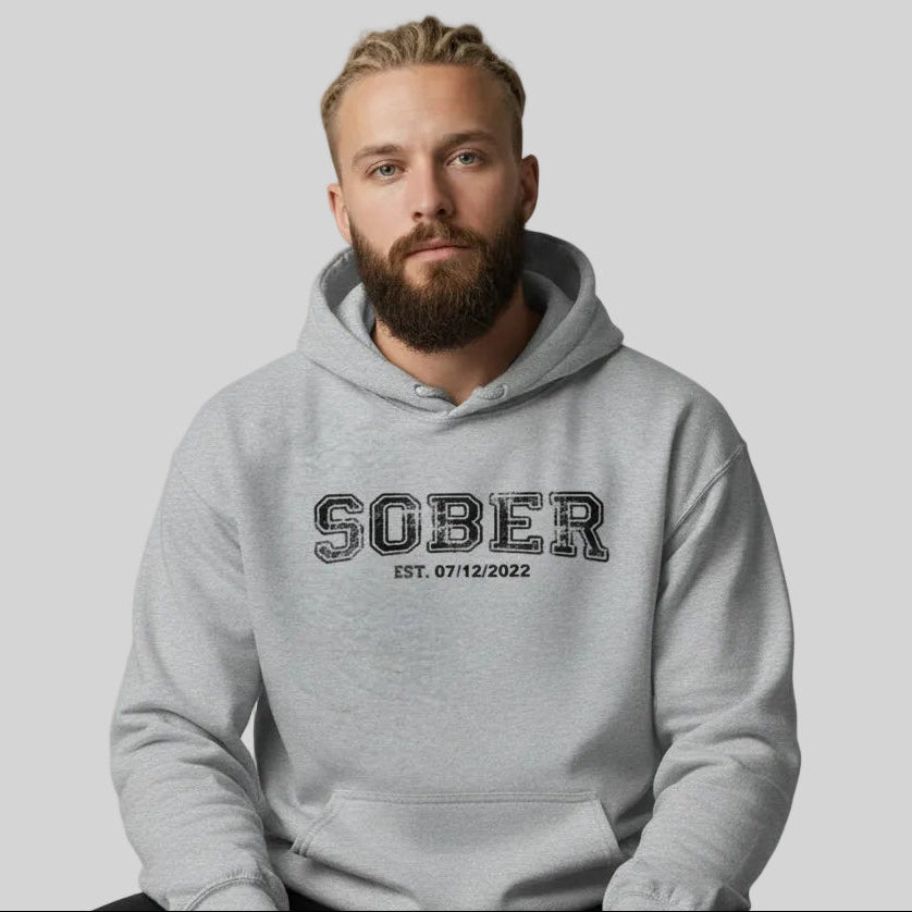 Sober Collegiate Hoodie W Personalize Sobriety Date Recovery Hoodie close-up view (view 32)