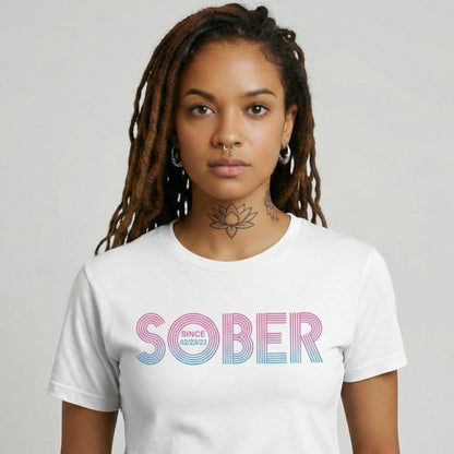 Retro Sober Since Sober T Shirt close-up view (view 2)