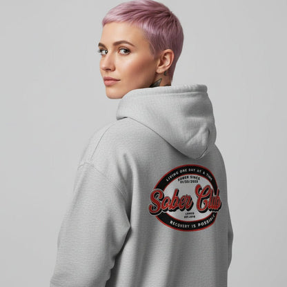 Sober Club Badge Recovery Hoodie back view (view 17)