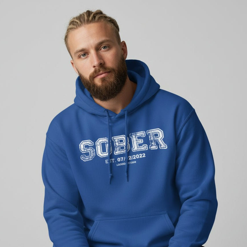 Sober Collegiate Hoodie W Personalize Sobriety Date Recovery Hoodie close-up view (view 12)