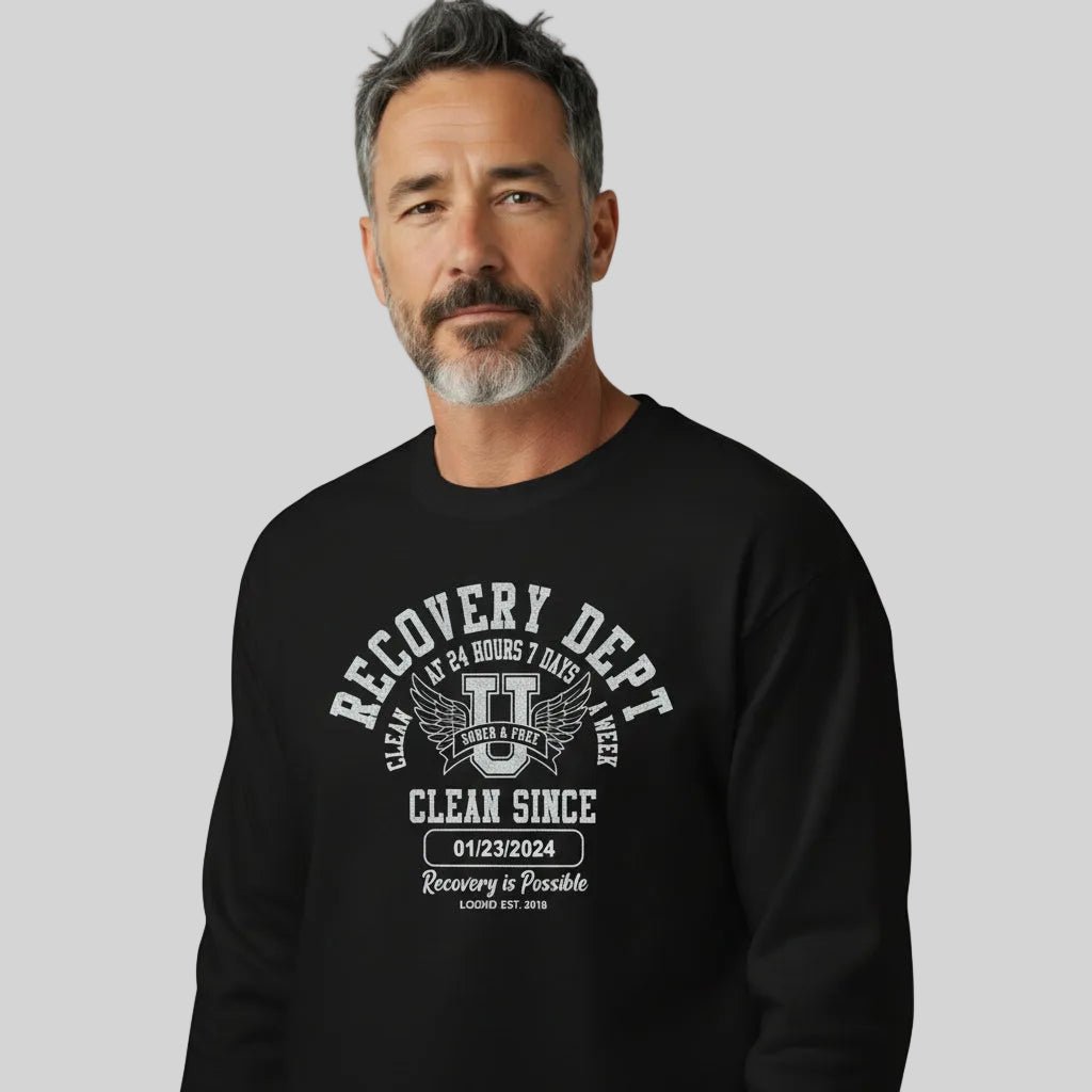 Recovery Dept Clean AF 24 7 Long Sleeve Sober T Shirt lifestyle view (view 5)