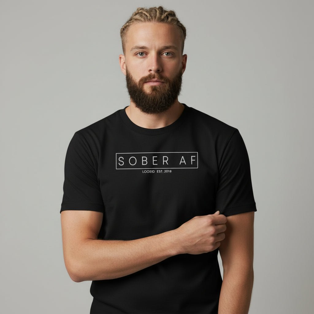 Sober AF Men's Tee for Strength and Recovery Sober T Shirt graphic detail (view 4)