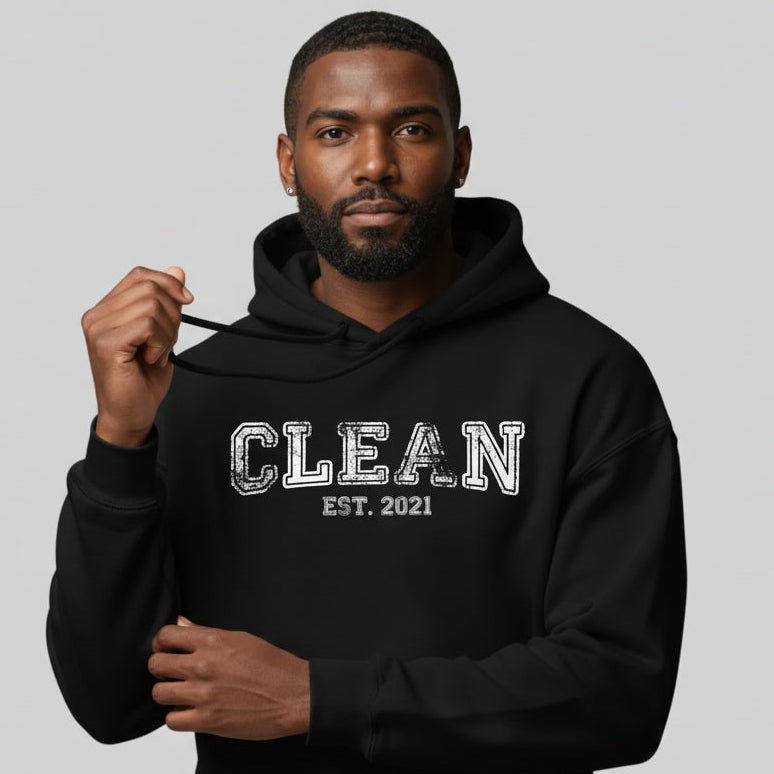 Clean Est. Hoodie w Personalized Recovery Year Recovery Hoodie back view (view 7)