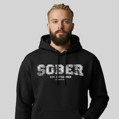 Sober Collegiate Hoodie W Personalize Sobriety Date Recovery Hoodie lifestyle view (view 5)