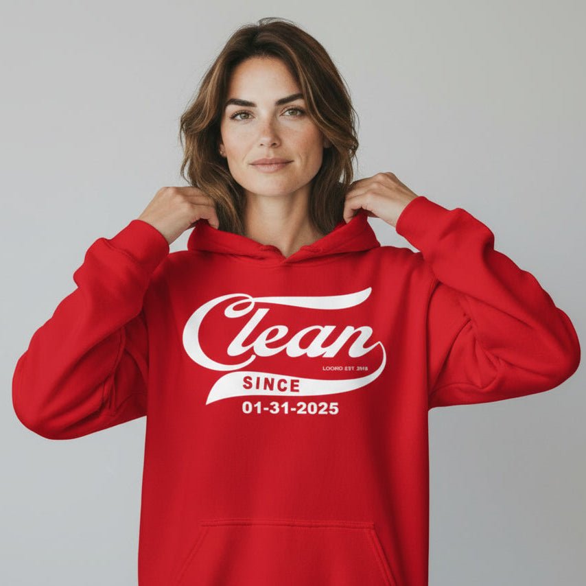 Clean Since Sober Recovery Hoodie close-up view (view 2)