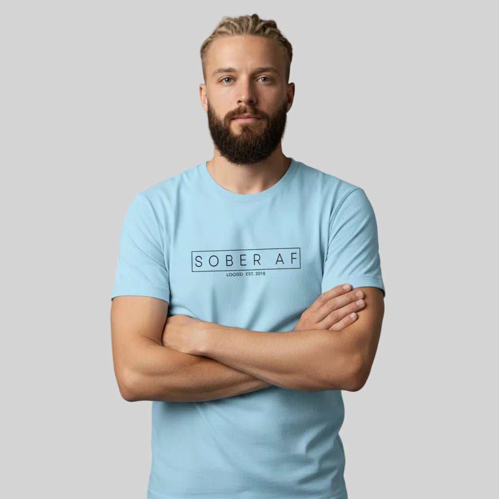 Sober AF Men's Tee for Strength and Recovery Sober T Shirt lifestyle view (view 15)