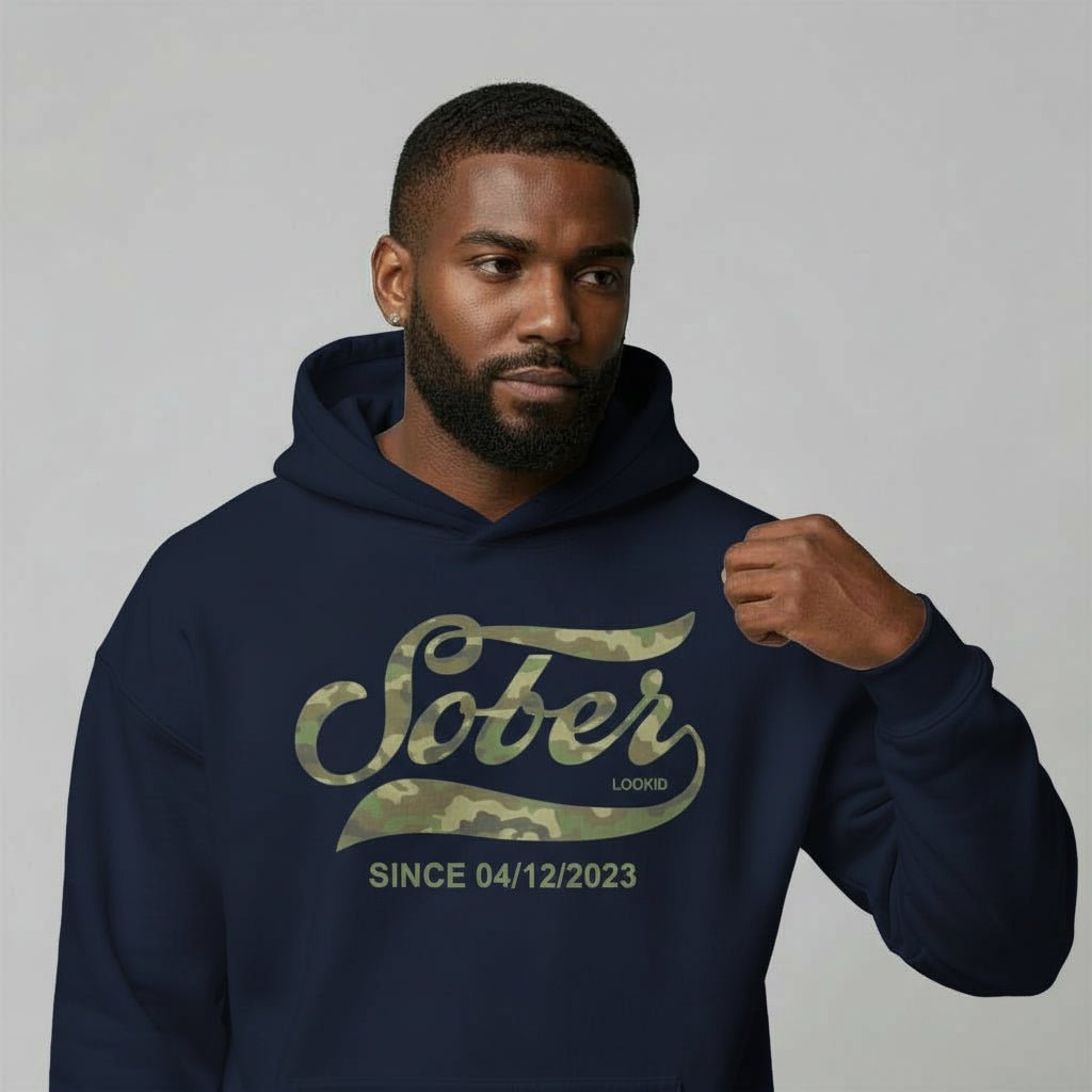 Sober Since Camo Recovery Hoodie fit detail (view 39)