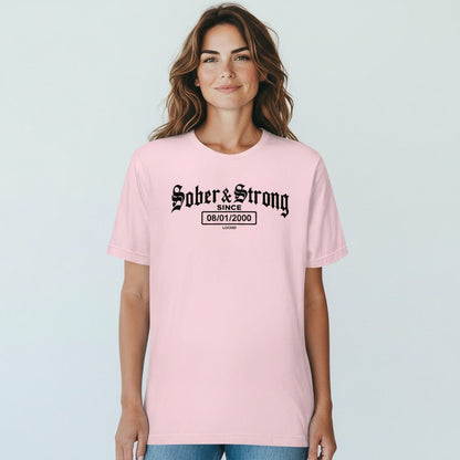 Old School Sober & Strong Sober T Shirt flat lay styled image (view 23)