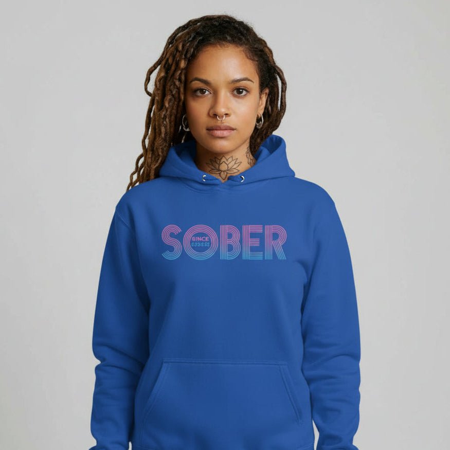 Retro Sobriety Date Recovery Hoodie side view (view 16)