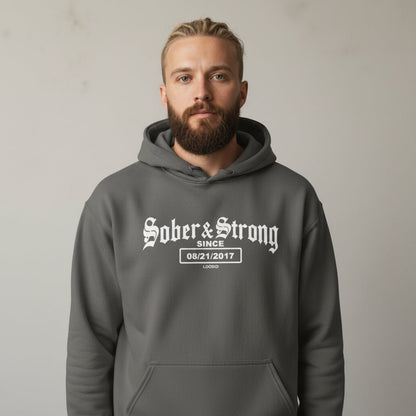Sober & Strong Old School Recovery Hoodie lifestyle view (view 15)
