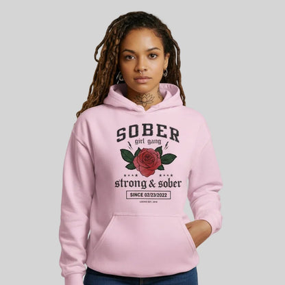Sober Girl Gang Strong & Sober Crest Recovery Hoodie fit detail (view 29)