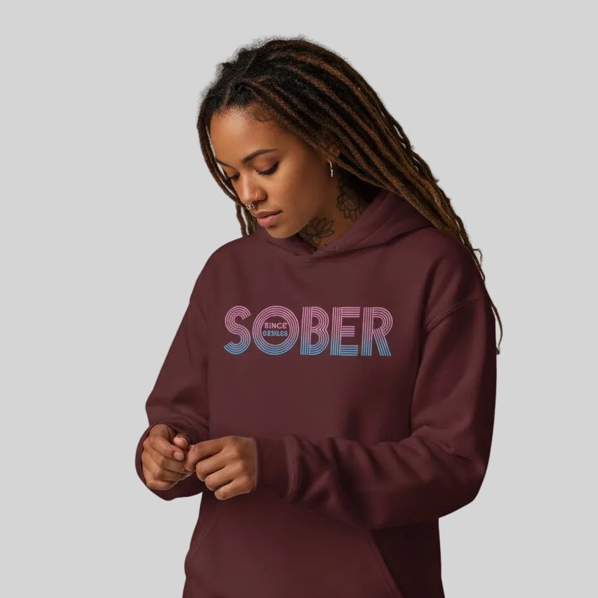 Retro Sobriety Date Recovery Hoodie flat lay styled image (view 33)