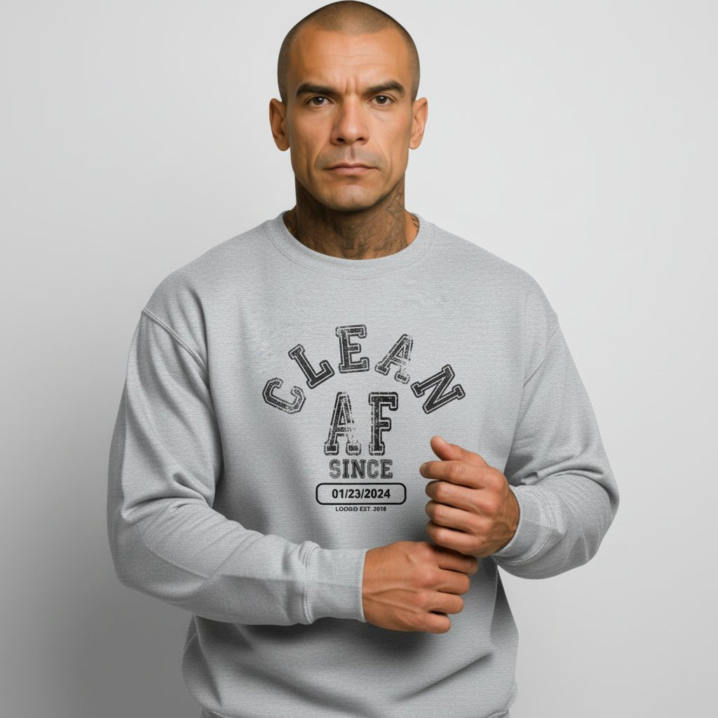 Clean AF Since Sobriety Recovery Hoodie graphic detail (view 24)