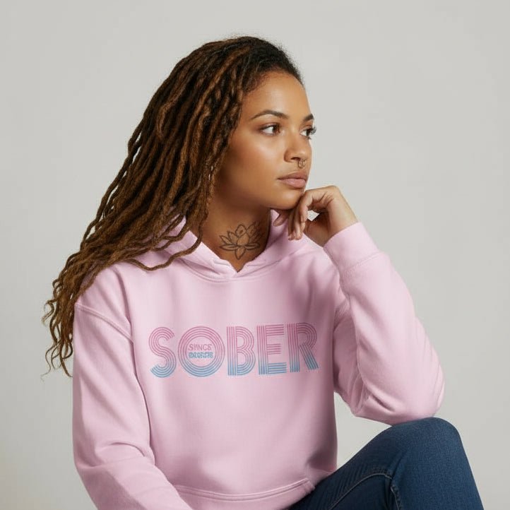 Retro Sobriety Date Recovery Hoodie fit detail (view 29)