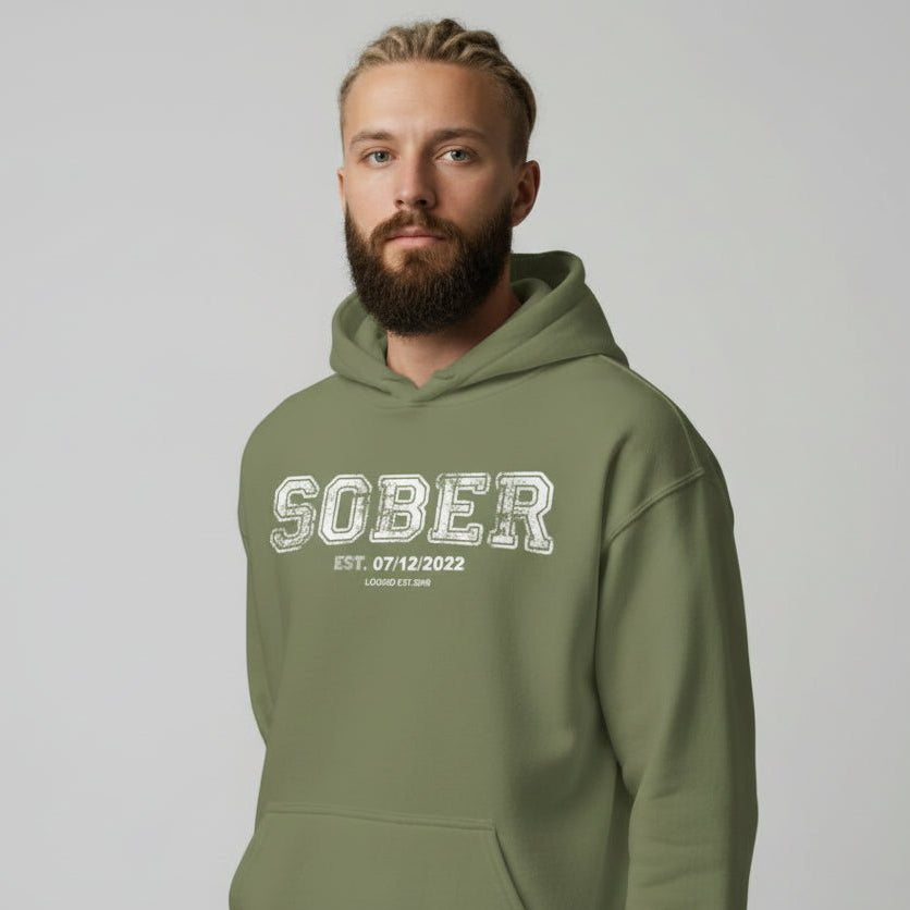 Sober Collegiate Hoodie W Personalize Sobriety Date Recovery Hoodie back view (view 17)
