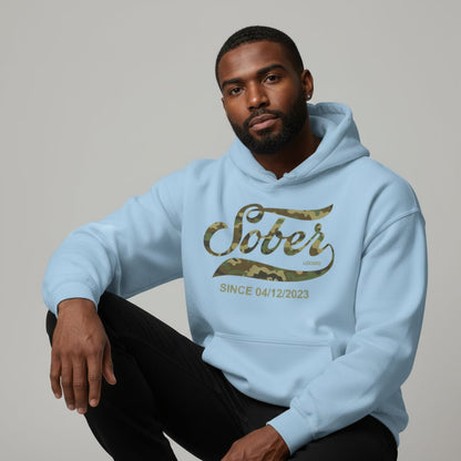 Sober Since Camo Recovery Hoodie lifestyle view (view 35)